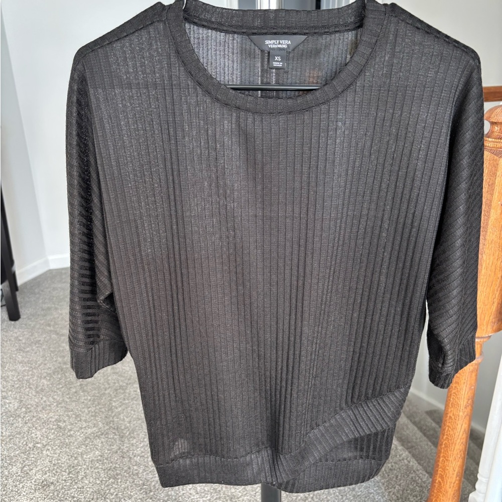 Simply Vera Wang Black Sheer Knit Blouse